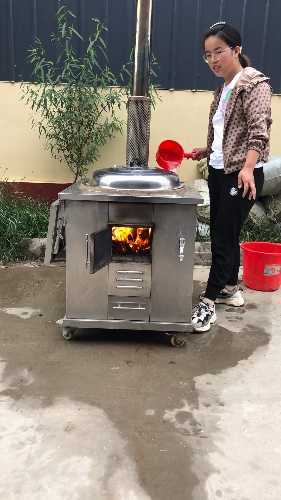 乡村生活#不锈钢柴火灶,做饭烧水两不误