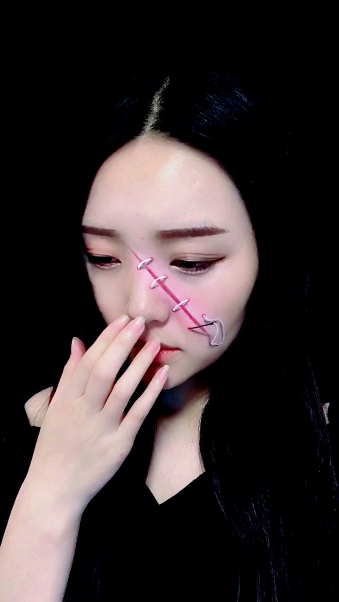 【伤疤妆】这个画着画着笔没水了～只能这个效果了……下个视频发教程