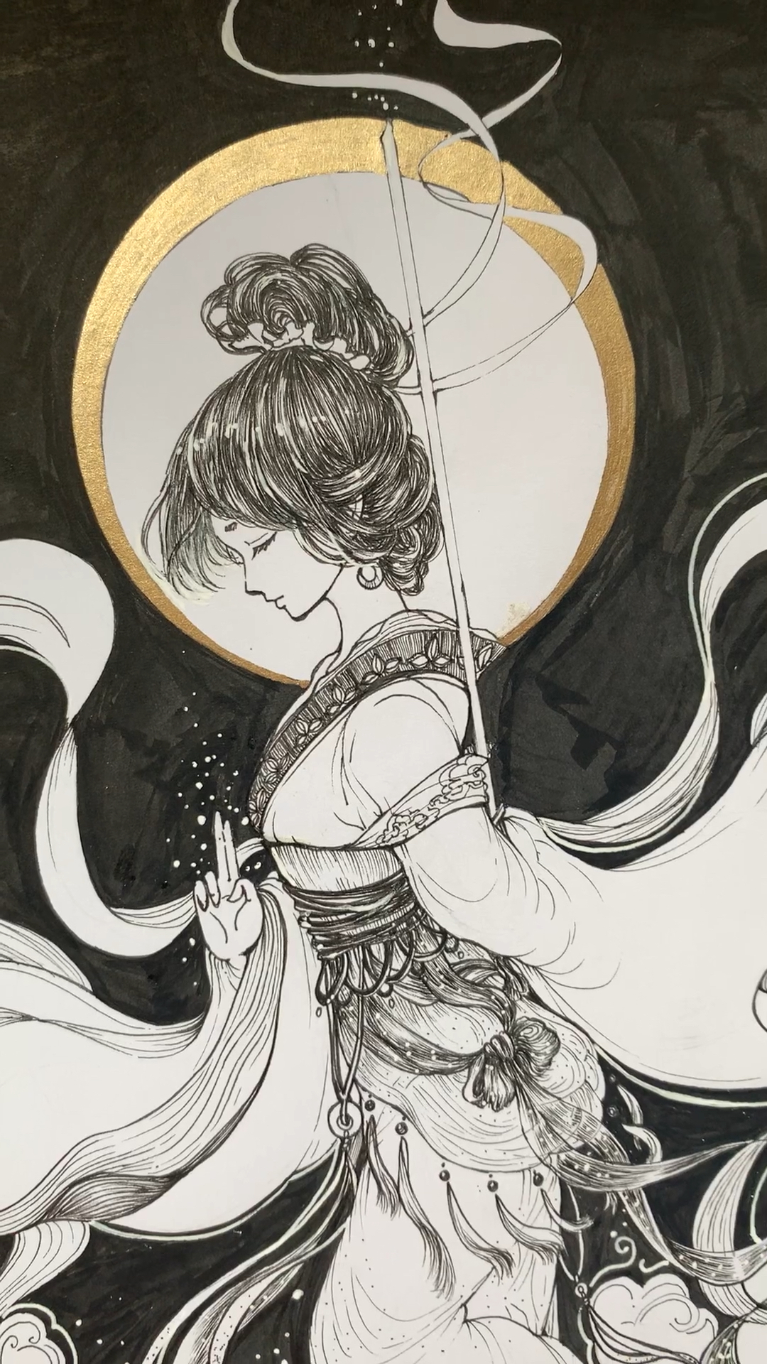 针管笔黑白绘画 古风唯美 炉中仙 头发小教程