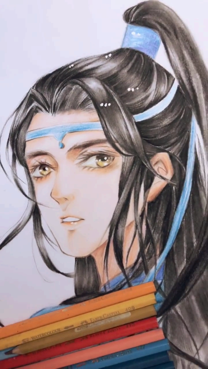 动漫#蓝二哒哒,彩铅画,临摹,原作者秋生笙