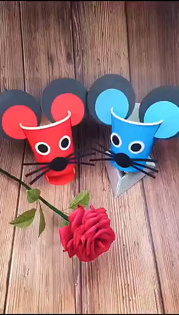 亲子手工,废旧纸杯涂色,制作可爱的"小老鼠"