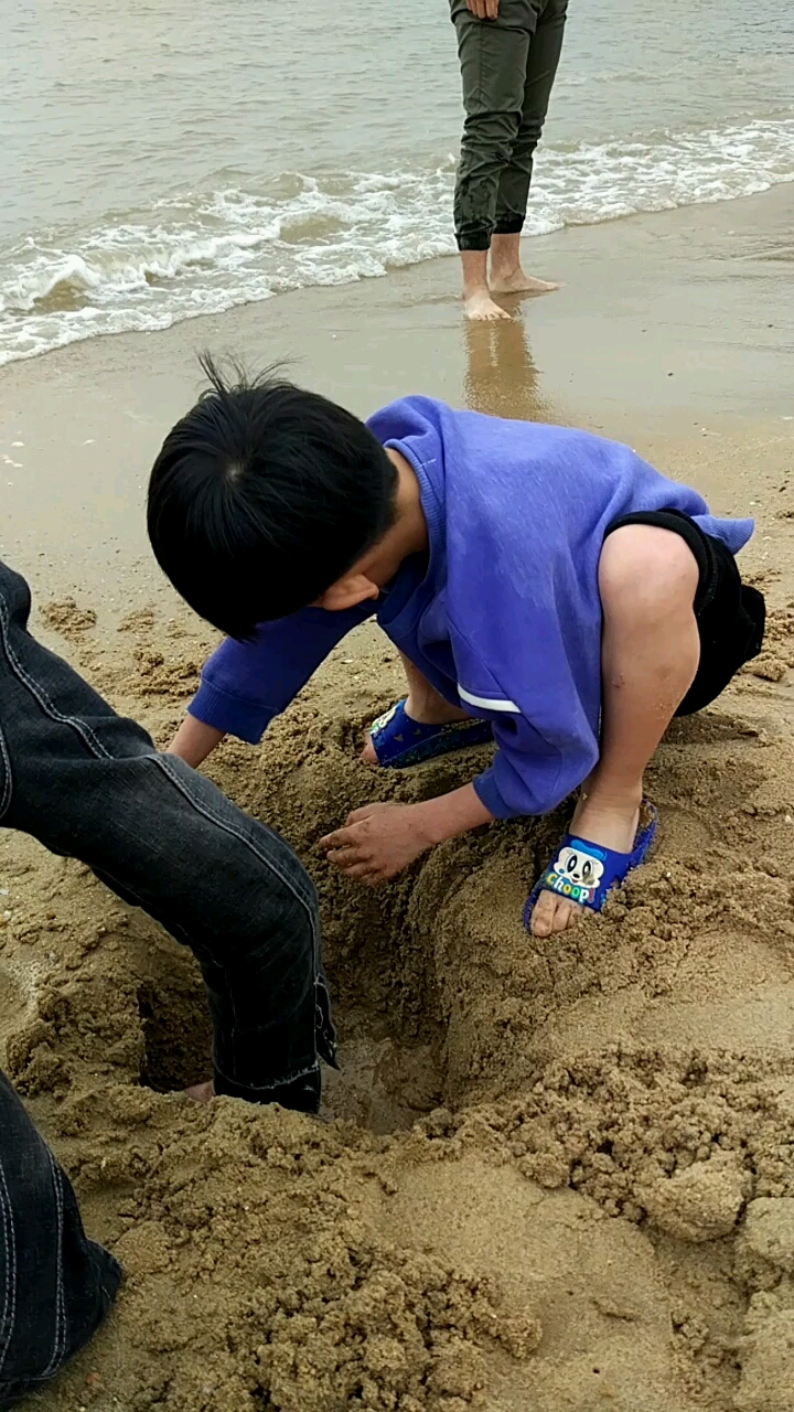 俩兄弟在挖沙 坑