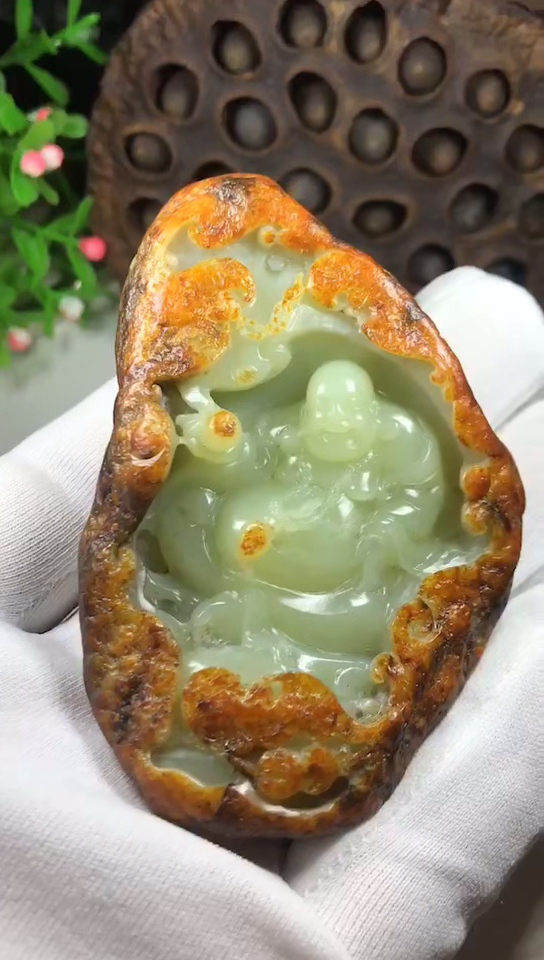 黄白河磨玉:福在眼前 黄白籽料,139克