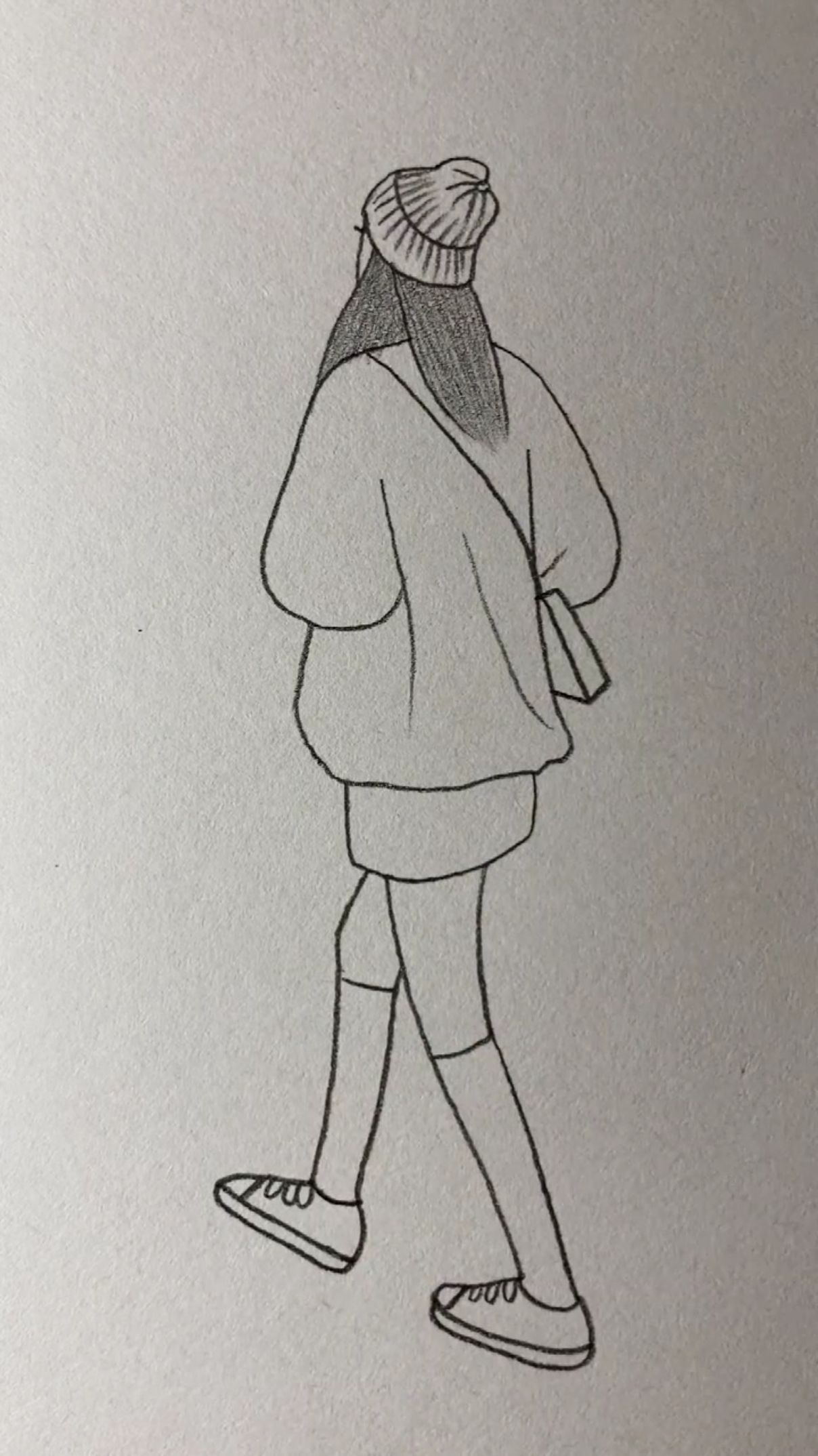 画正在走路的女孩背影