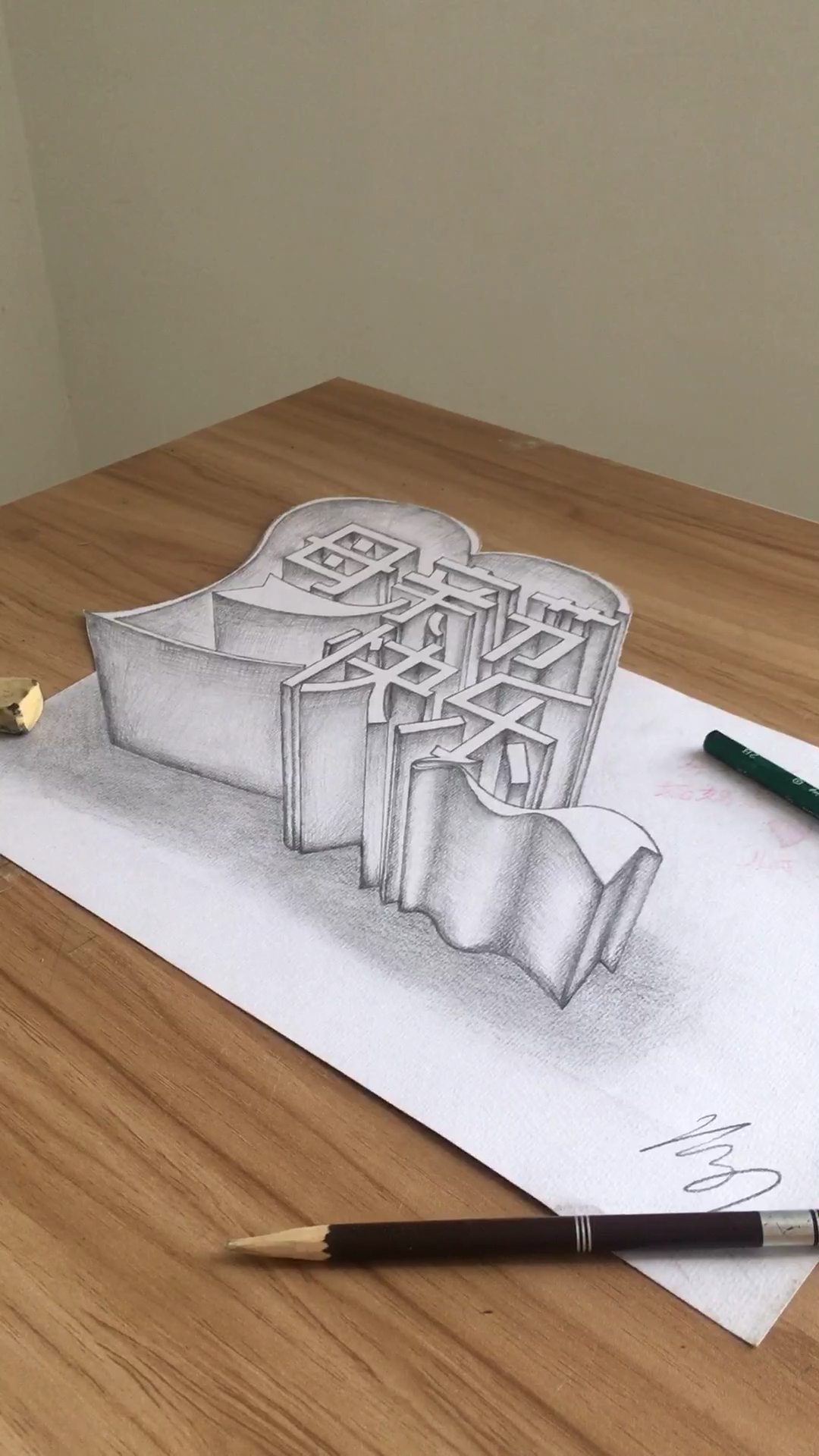 素描3d立体字"母亲节快乐"