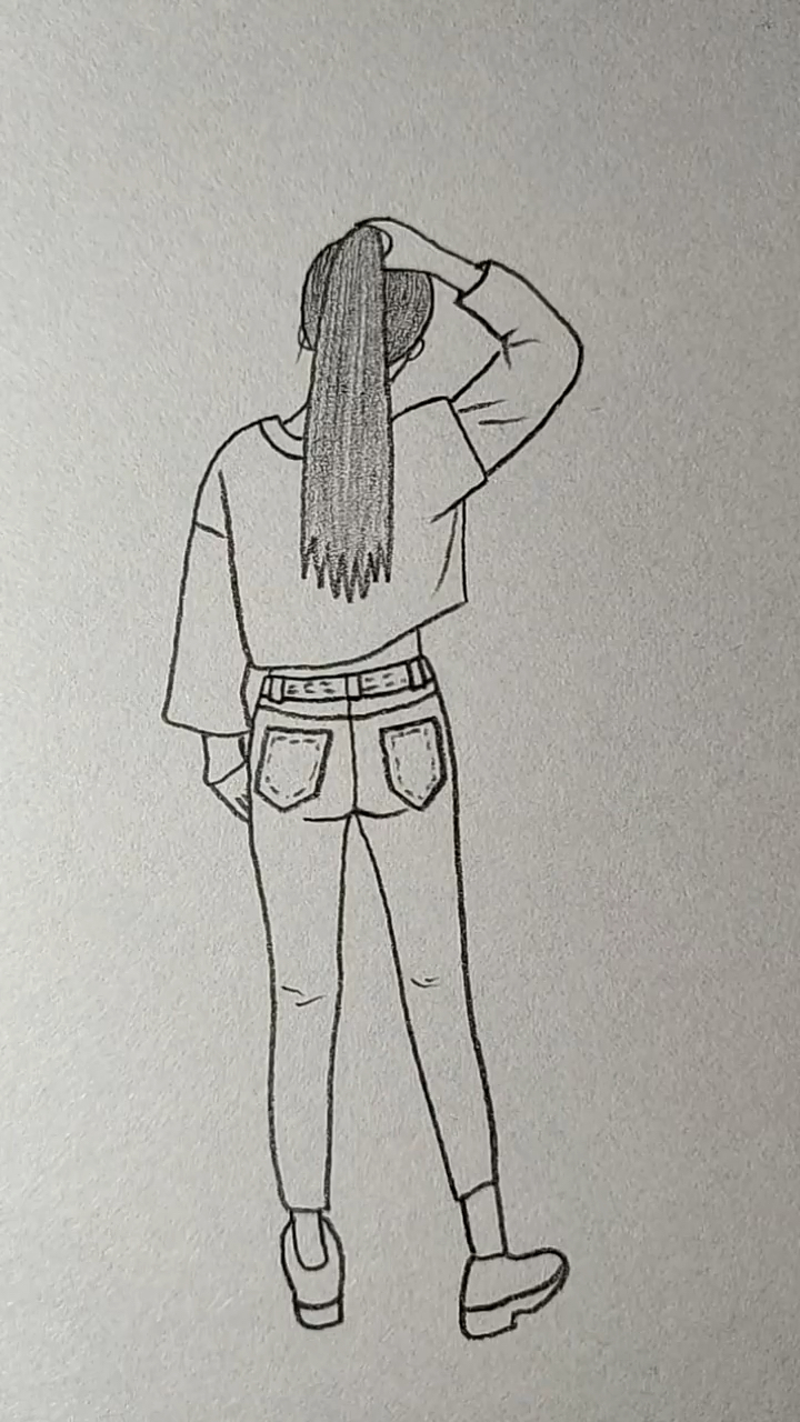 简笔画#年轻女孩的背影