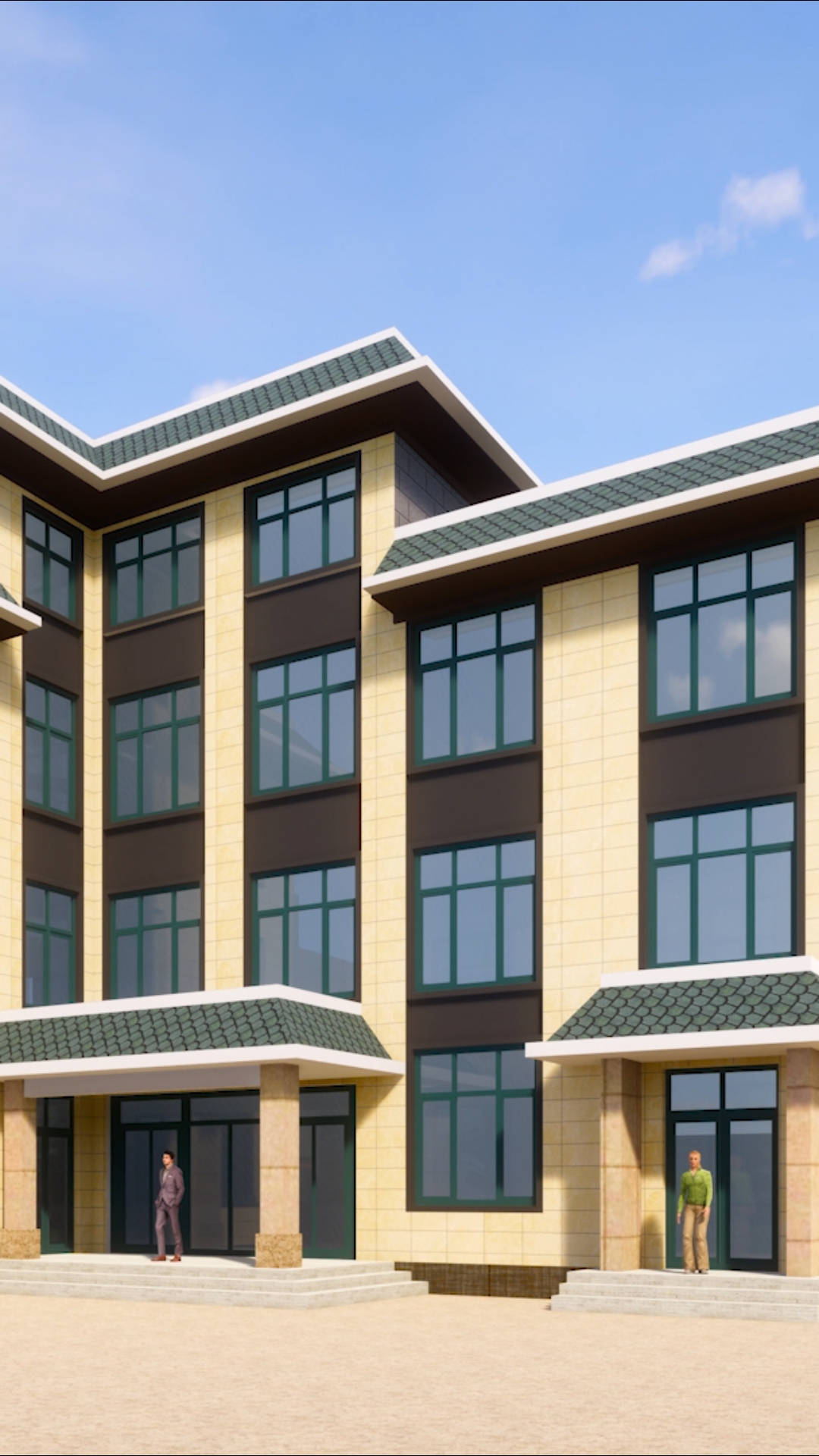 河北省文安县中式办公楼设计,l型布局,造型大气