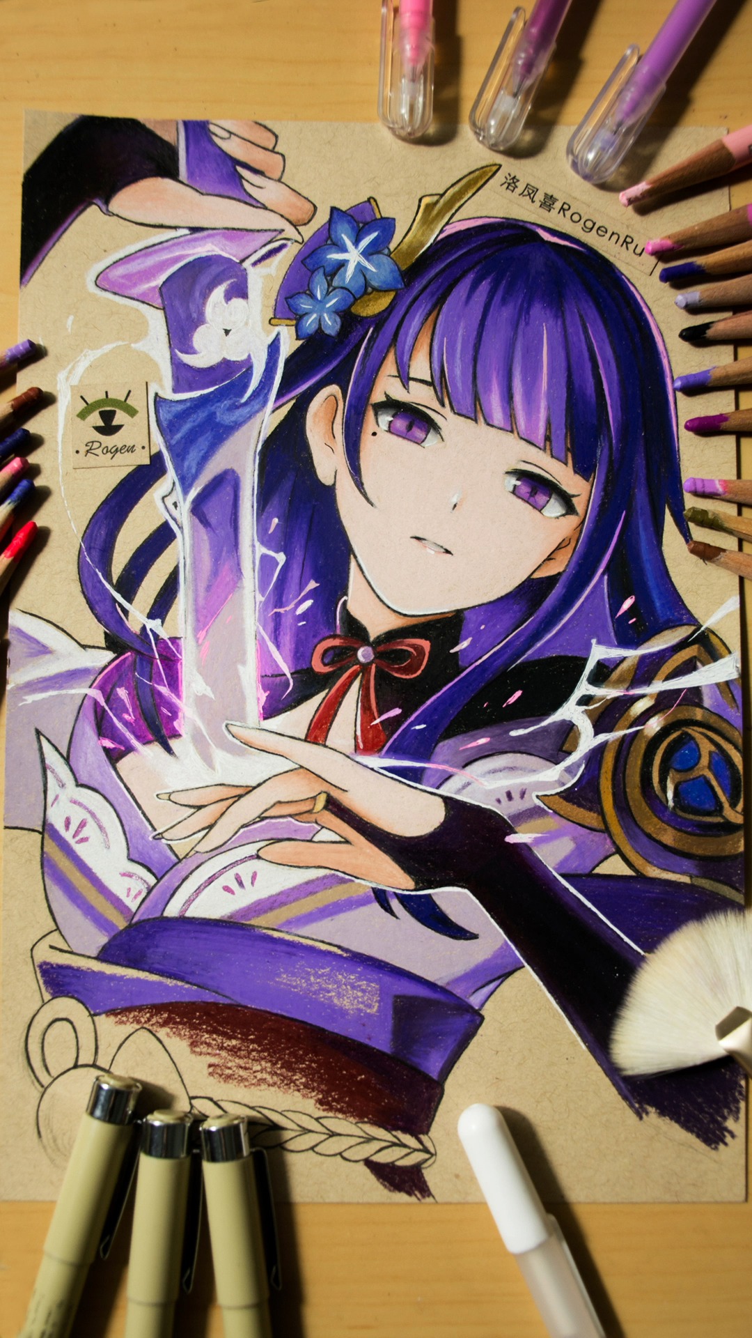 迎新有奖打卡油性彩铅画的原神漫画人物雷神巴尔