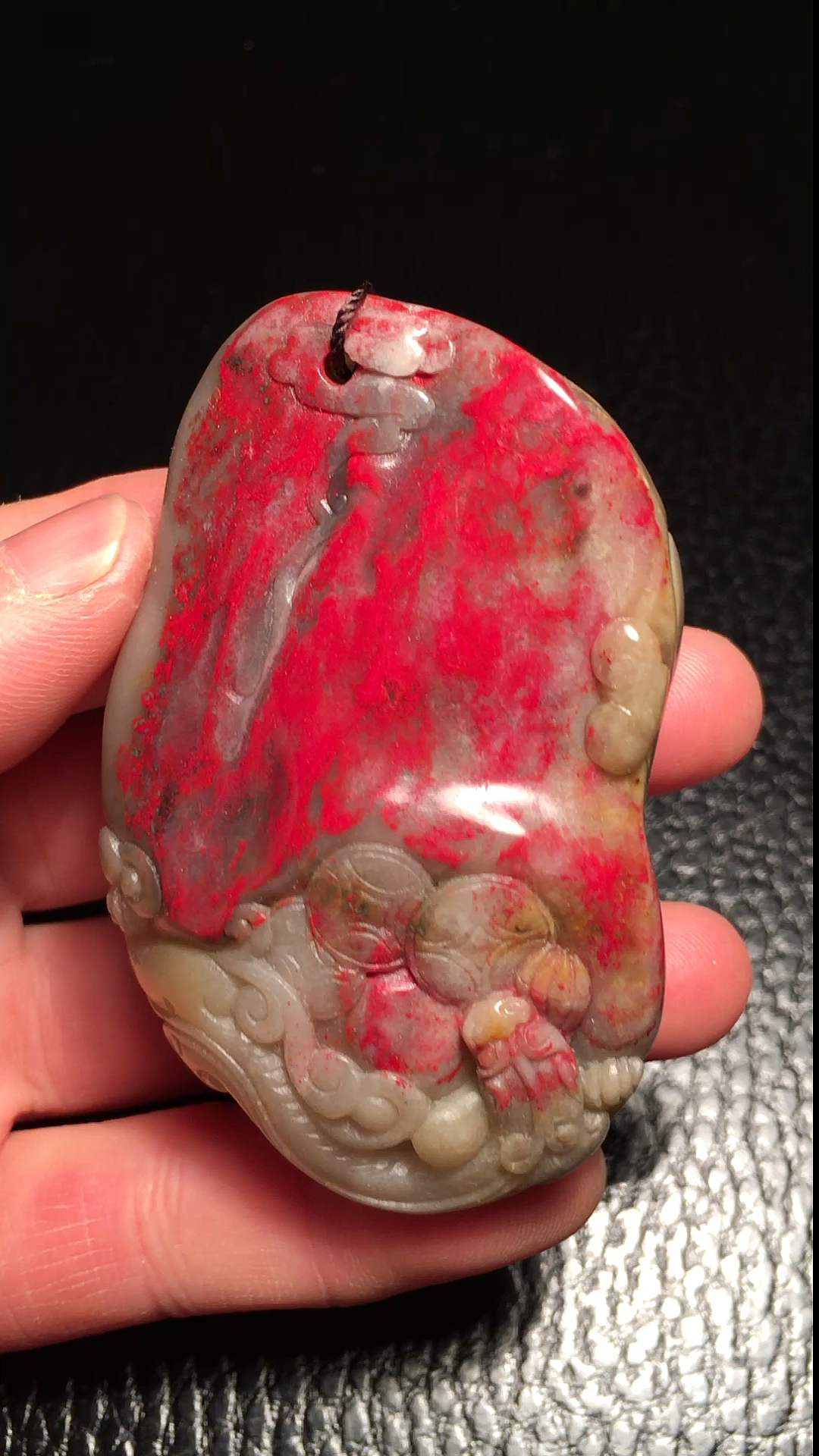 昌化鸡血石白冻手把件