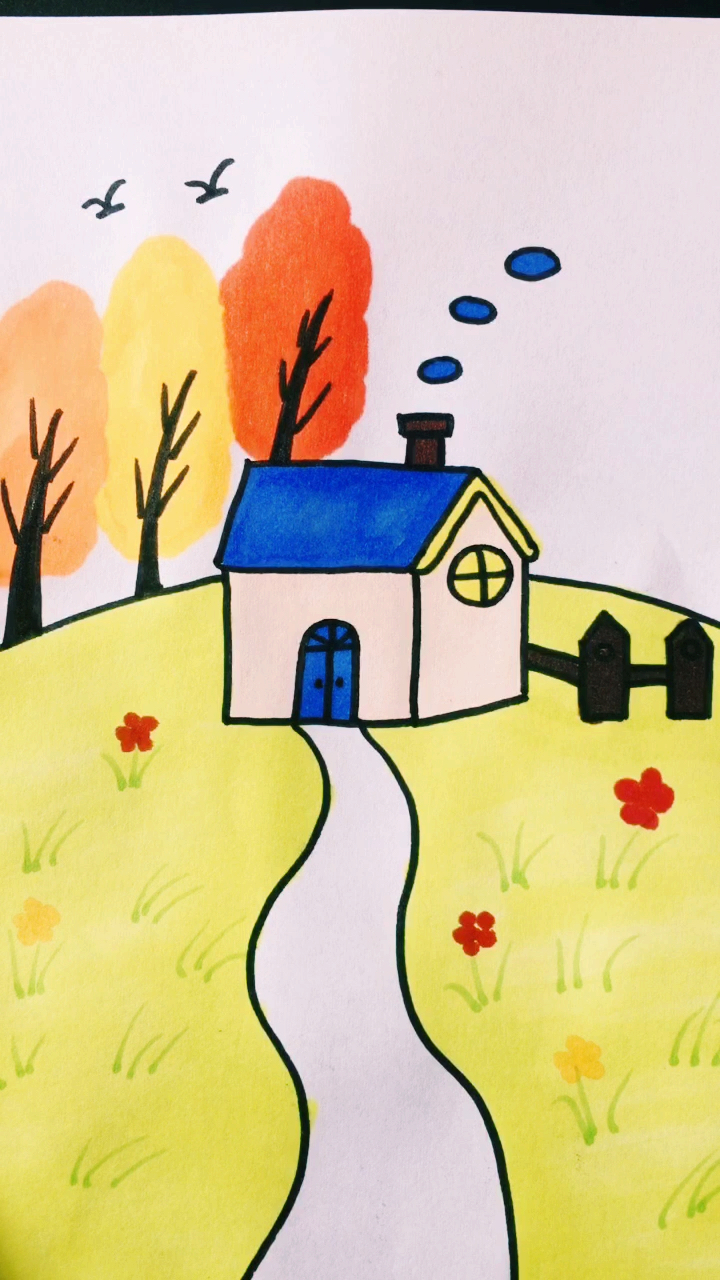 简笔画#房子风景画,喜欢吗?