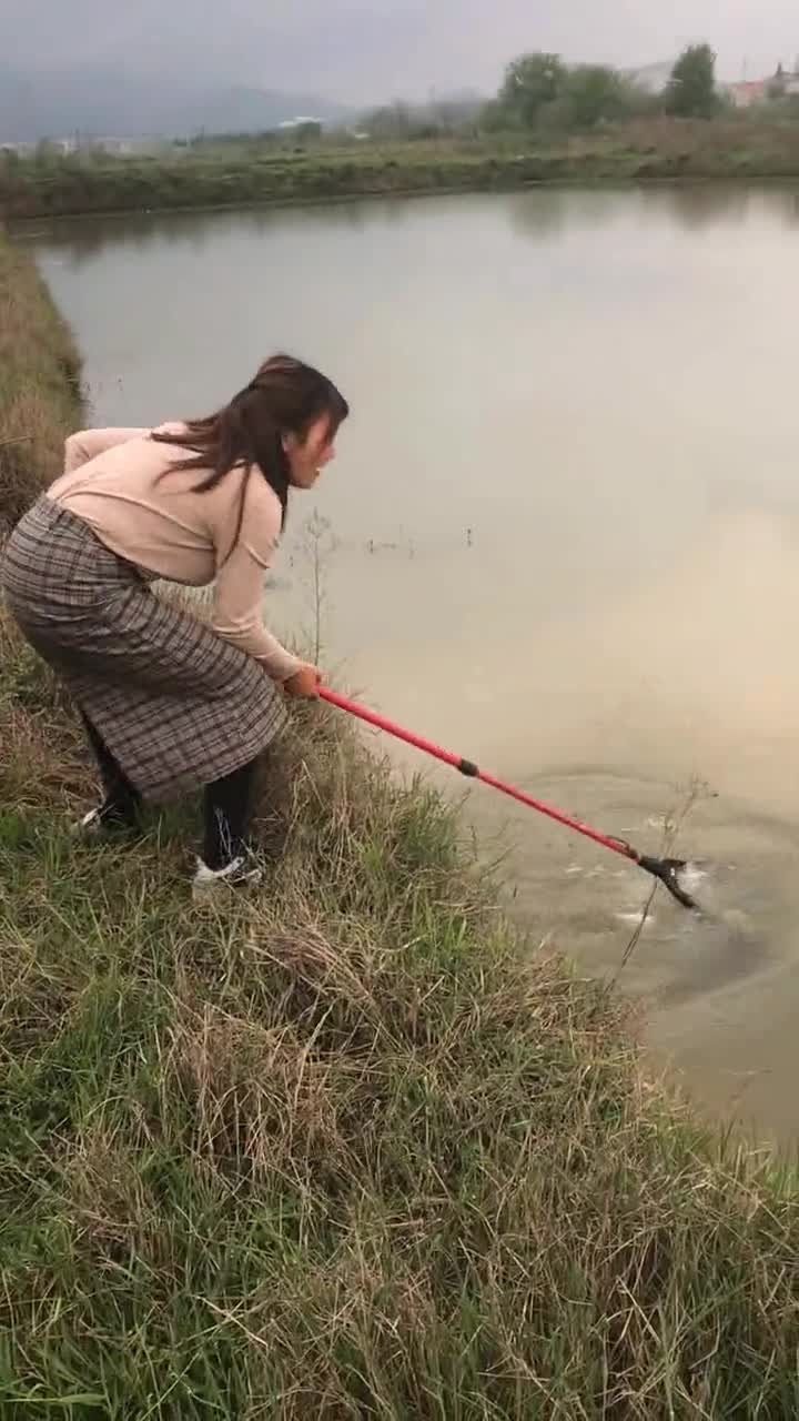 女子穿裤子下水抓鱼图片