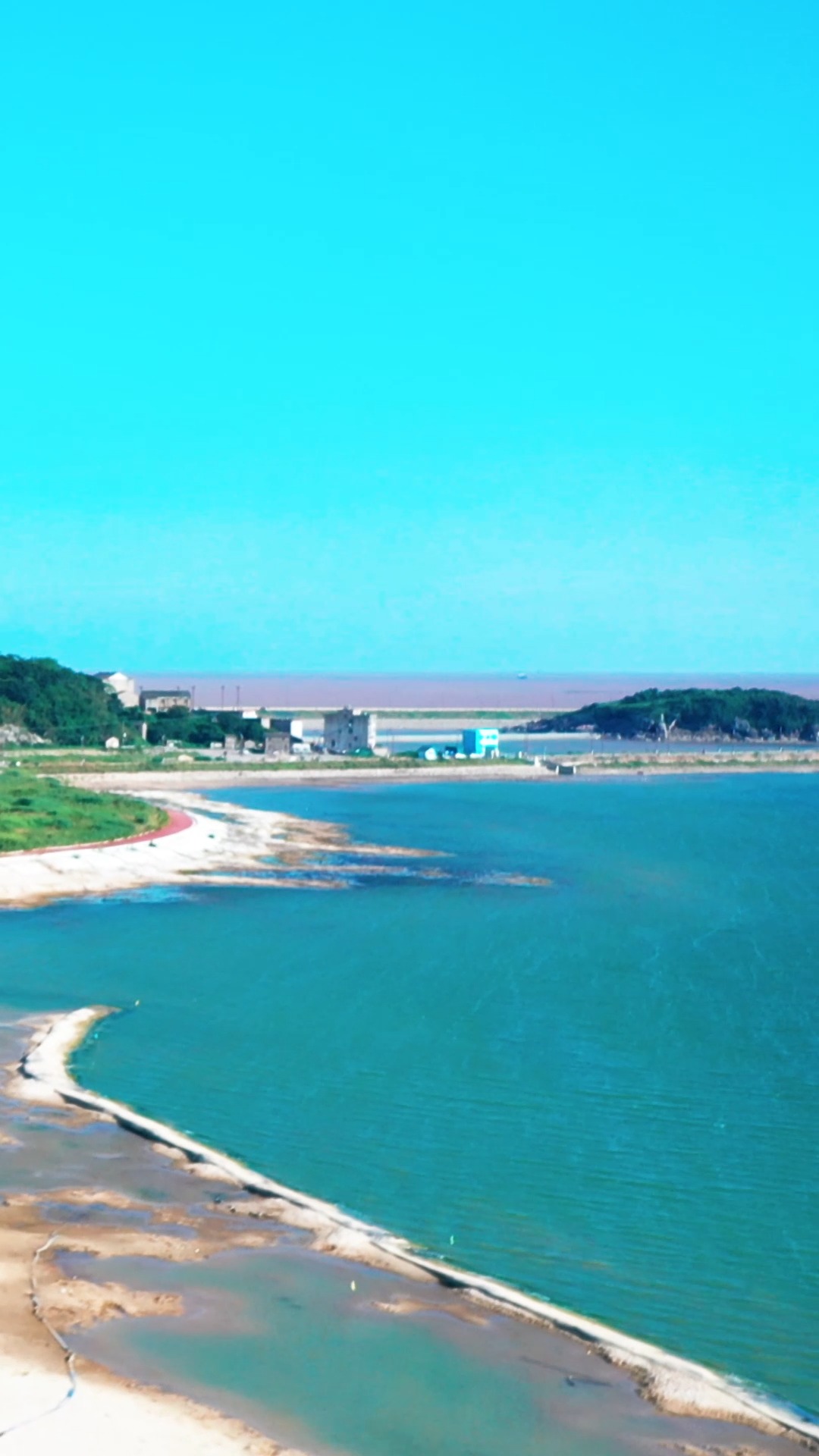 航拍#浙江头门港白沙湾海滨公园,蓝天白云,碧海沙滩,临海又一网红