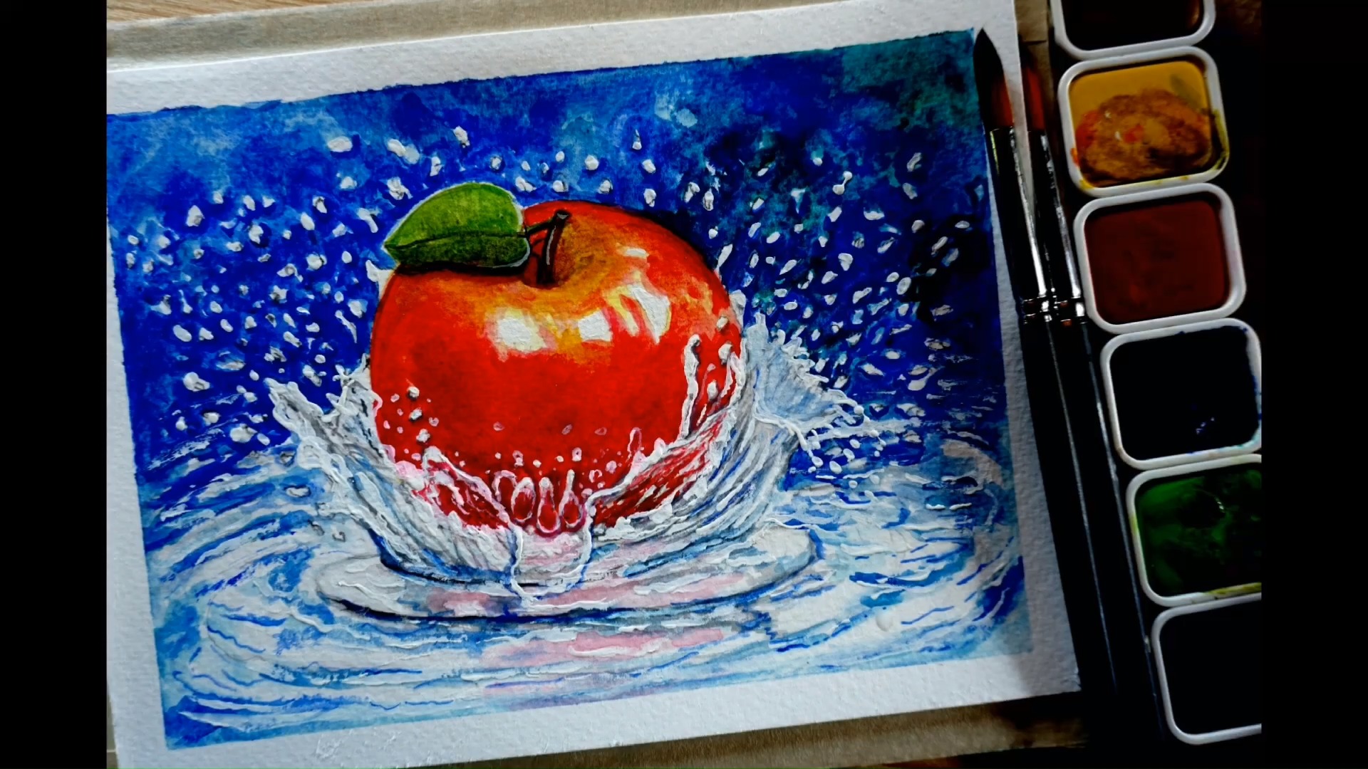 丙烯画##丙烯画 #创意美术 大红色的苹果,绘画过程!