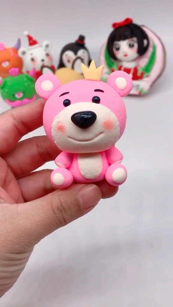 超轻粘土#可爱的粘土小熊!粉粉嫩嫩!