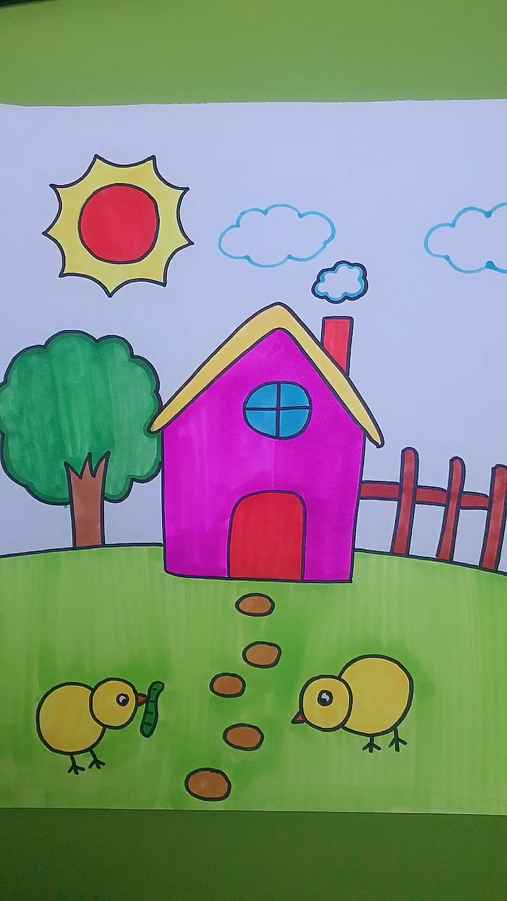 老房子儿童画农村图片