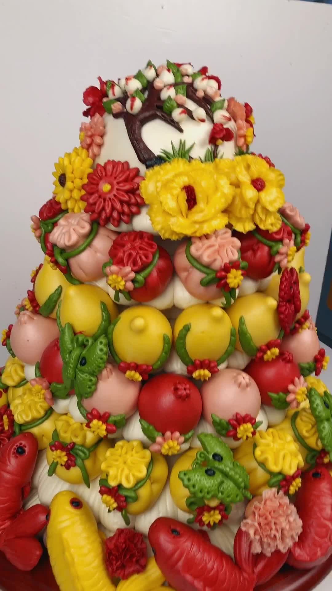 庞大款中式蒸蛋糕胶东花馍传承非遗文明发扬古代美德