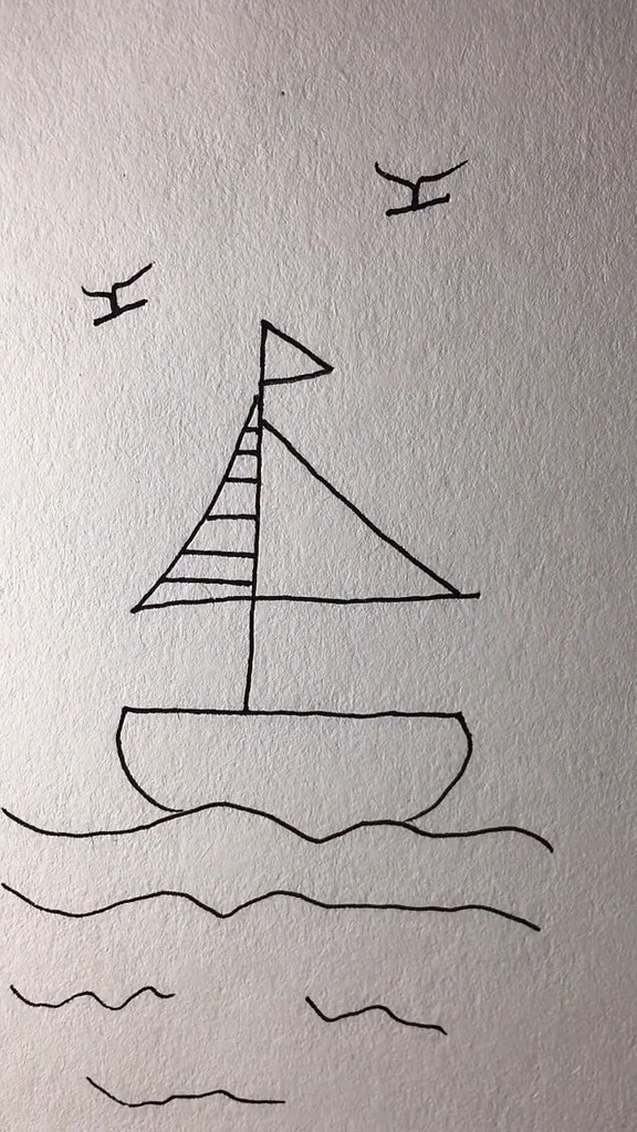 简笔画用数字4画帆船简单又好学