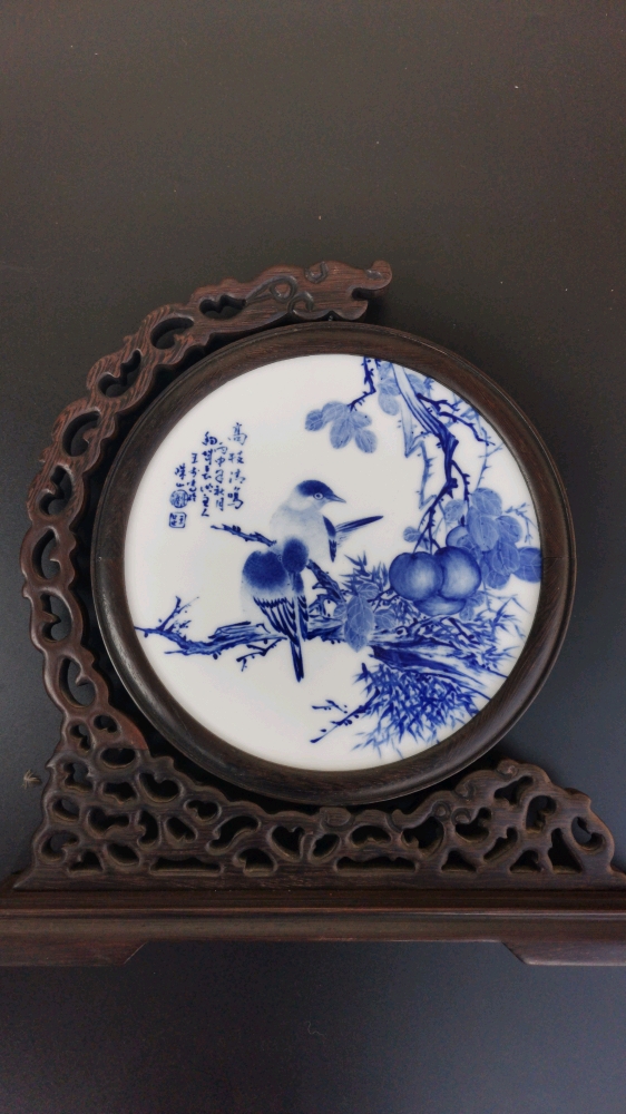 王步#青花大王王步青花瓷板画高枝清鸣