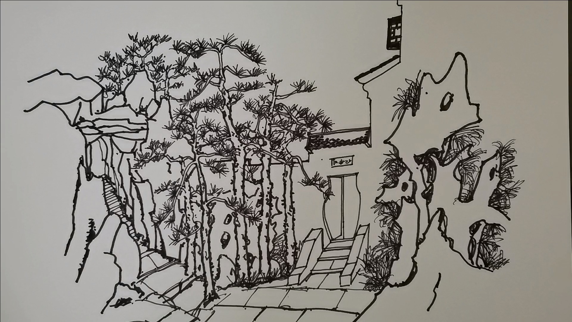 绘画#一支针管笔就可以手绘出这种古风风景画,感觉还不错?