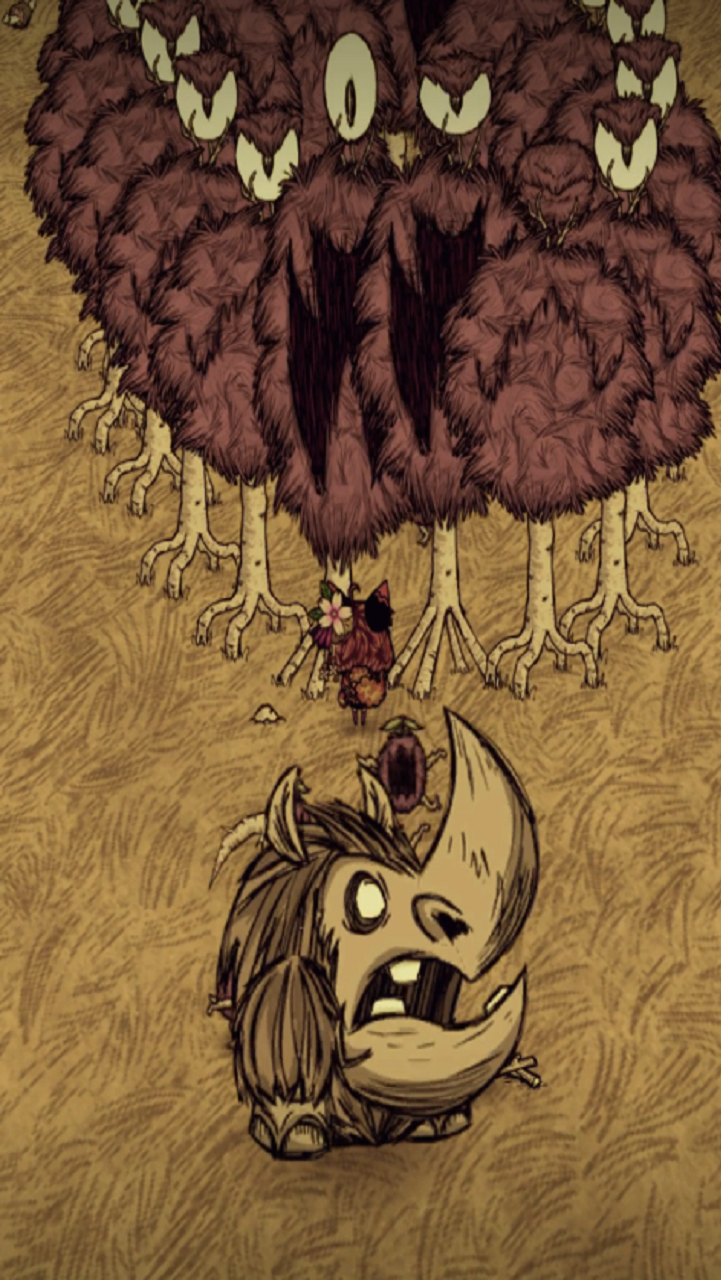 游戏#《饥荒》远古犀牛大战300桦树精,犀牛:我冲不起来