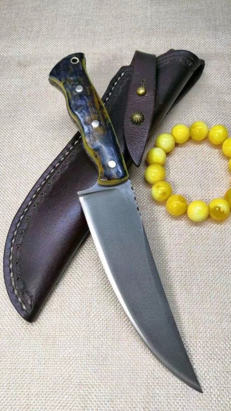 乌兹钢牛毛纹猎刀唐魂复古定制款-度小视