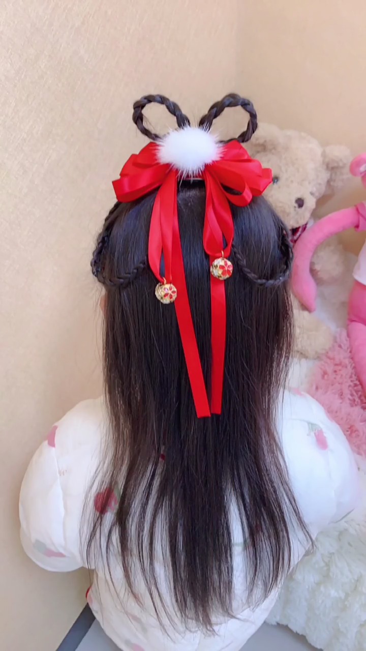 独竖一知##好种草#儿童开学喜庆编发