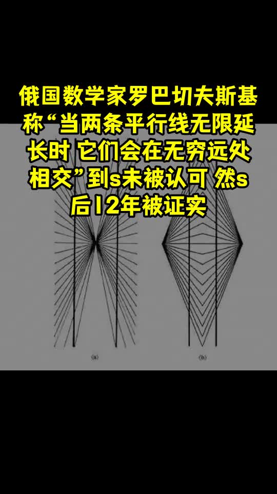 俄国数学家罗巴切夫斯基称当两条平行线无限延长时它们会在无穷远处