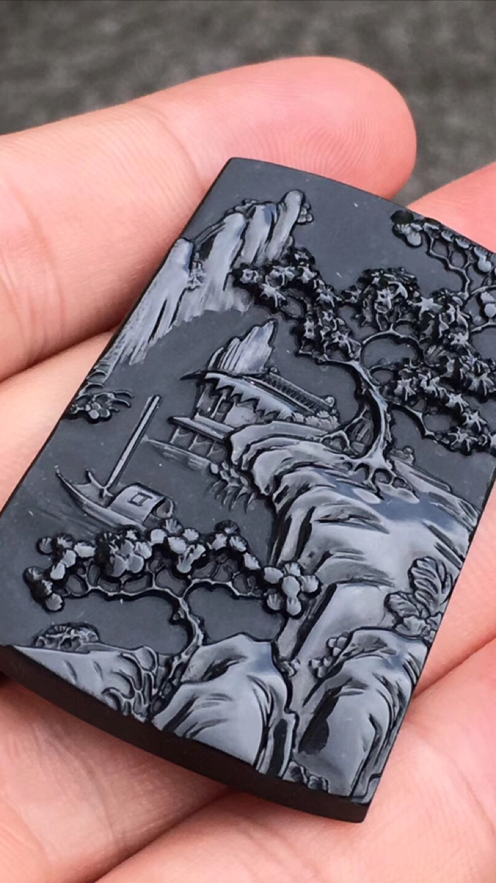 冰种墨翠山水牌