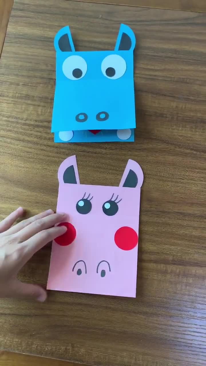 创意手工#简单可爱的大嘴巴河马贺卡,送给亲爱的妈妈,祝她母亲节坷种