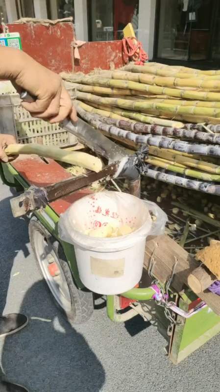 卖甘蔗的商家真聪明,砍甘蔗太麻烦,竟然自己发明了个铡刀