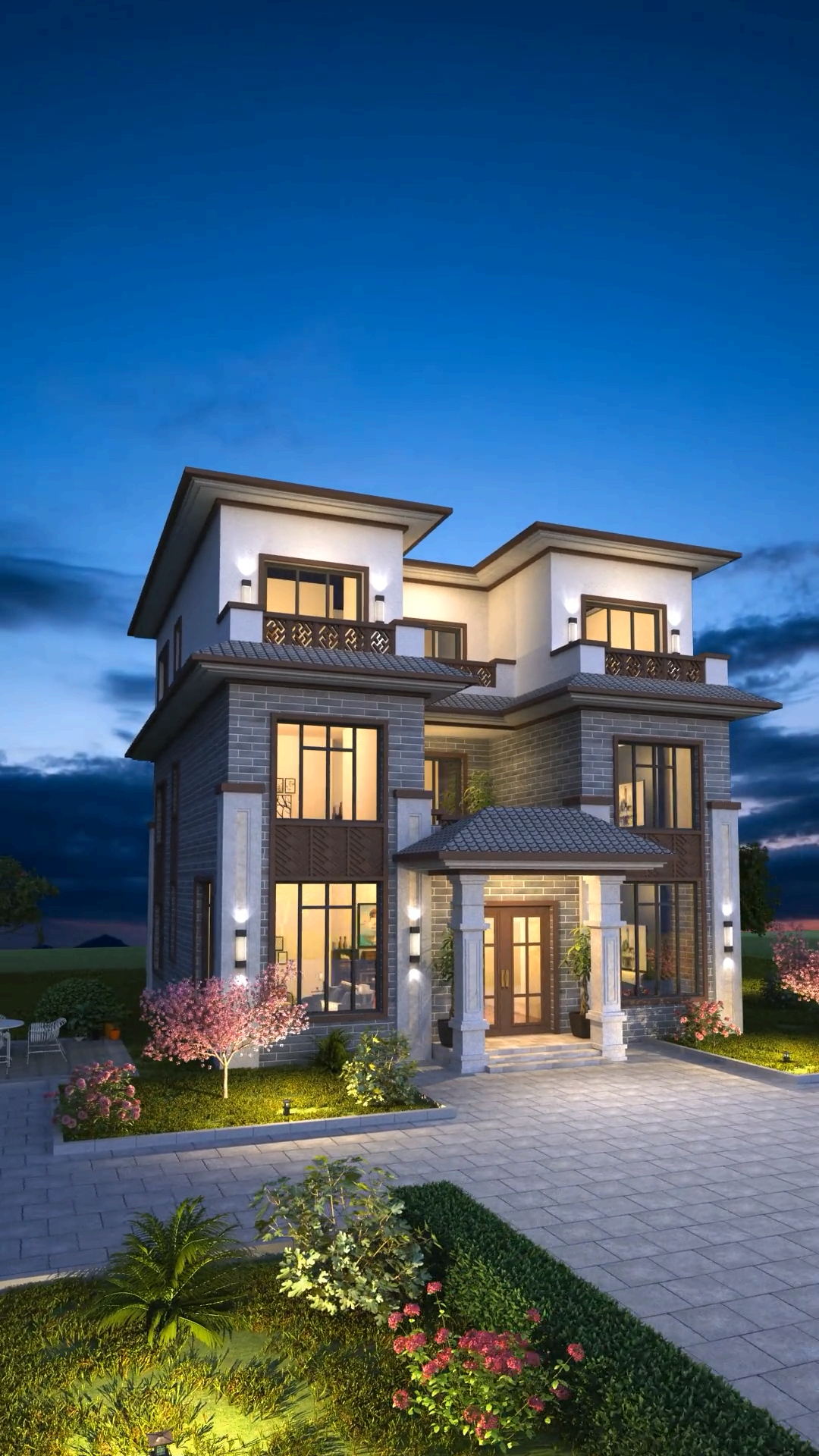 国货也很潮#农村别墅小户型,新中式就挺好,11米面宽含布局图