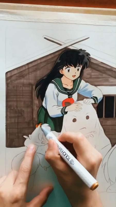 动漫手绘#这是我心目中仅次于龙珠地位的动漫,桔梗的结局当时让我