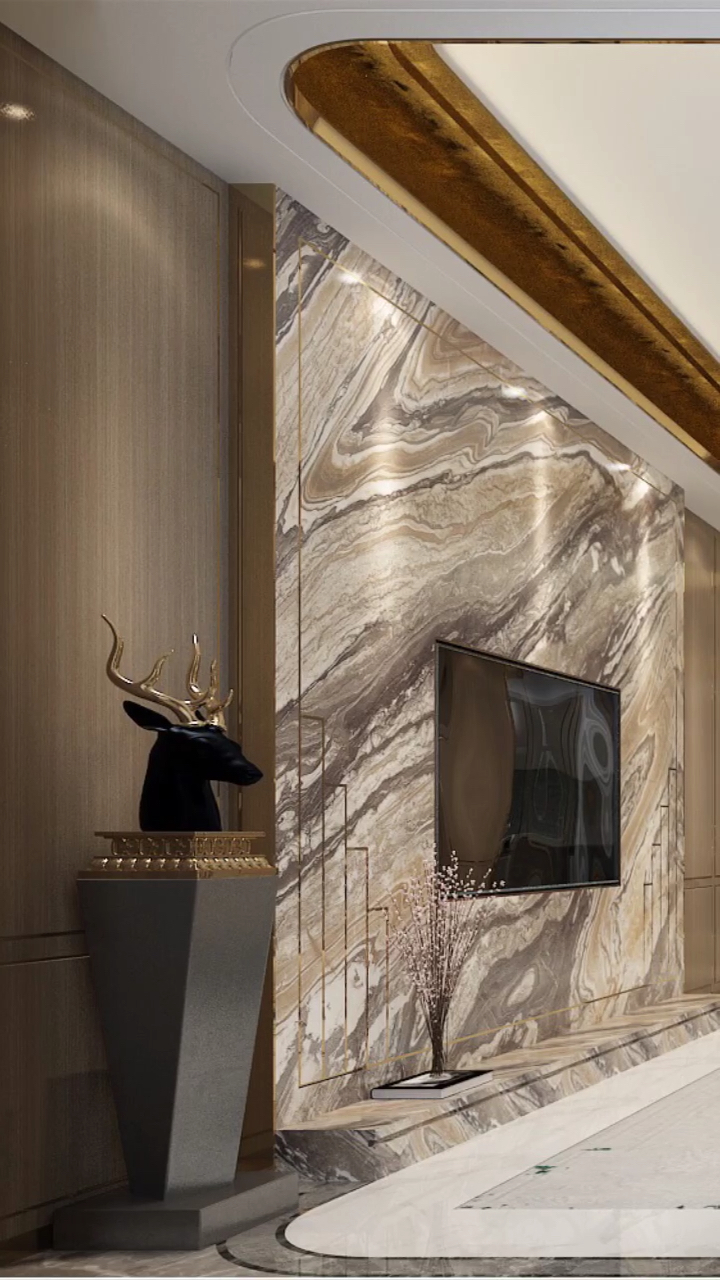 新城市新生活#大理石上墙做背景墙,效果真好,钱花的也很好