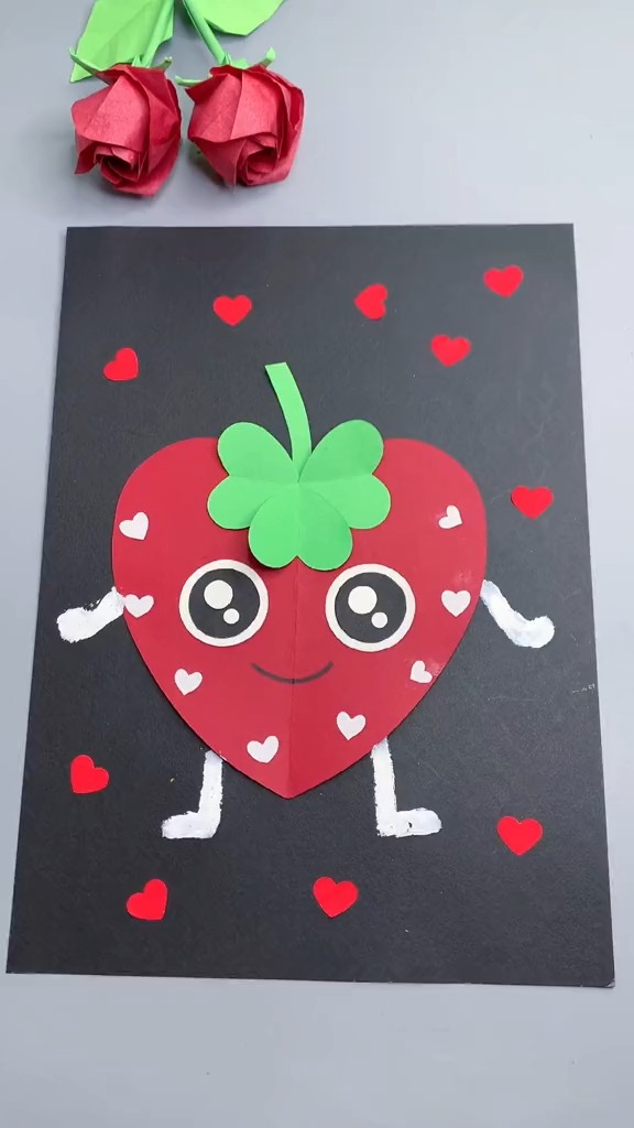 手工制作#做个草莓爱心拼贴画