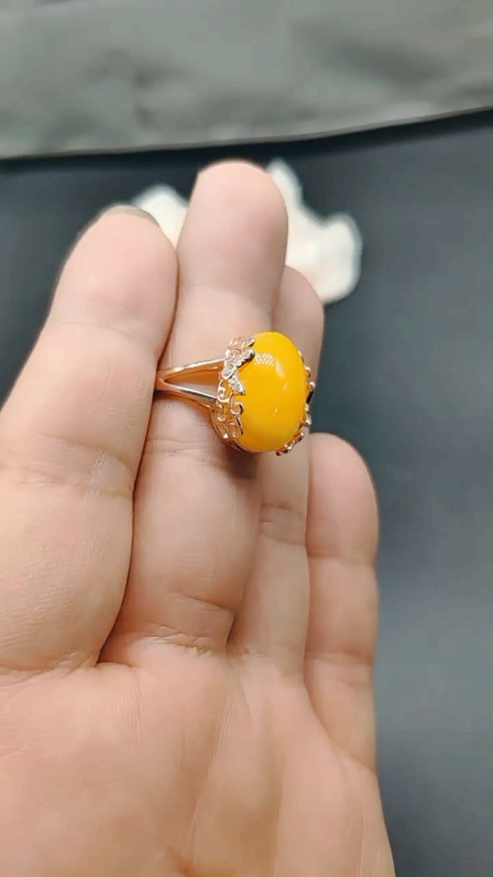 手工饰品#蜜蜡蛋面女戒