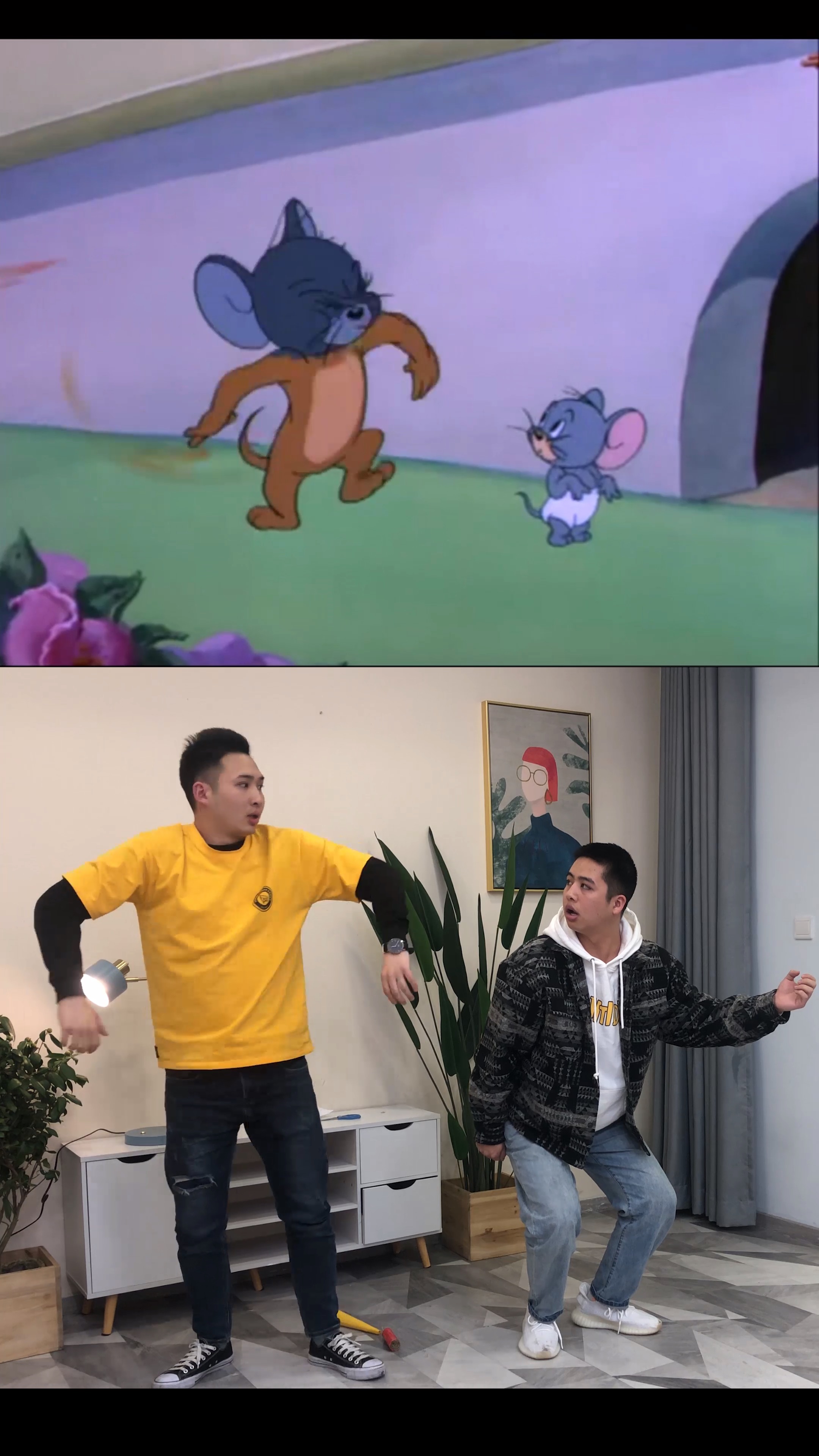 搞笑视频!#真人版猫和老鼠