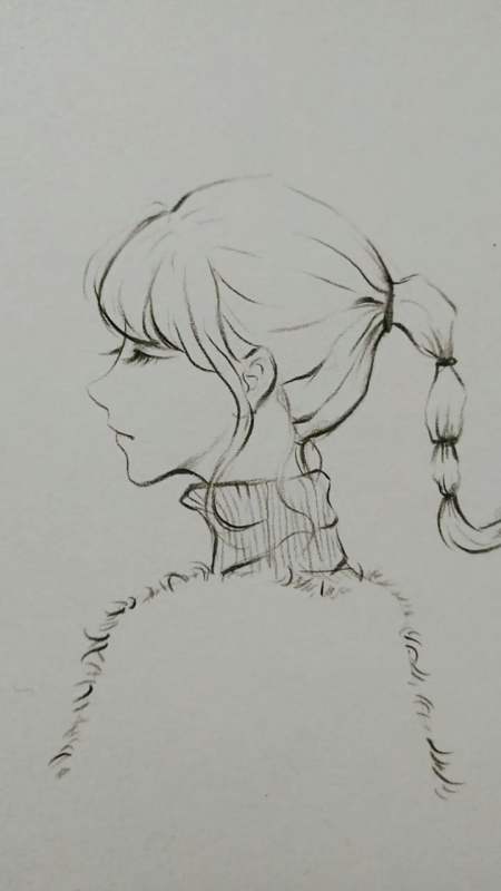 动漫手绘扎马尾的侧脸女孩真的是太好看了