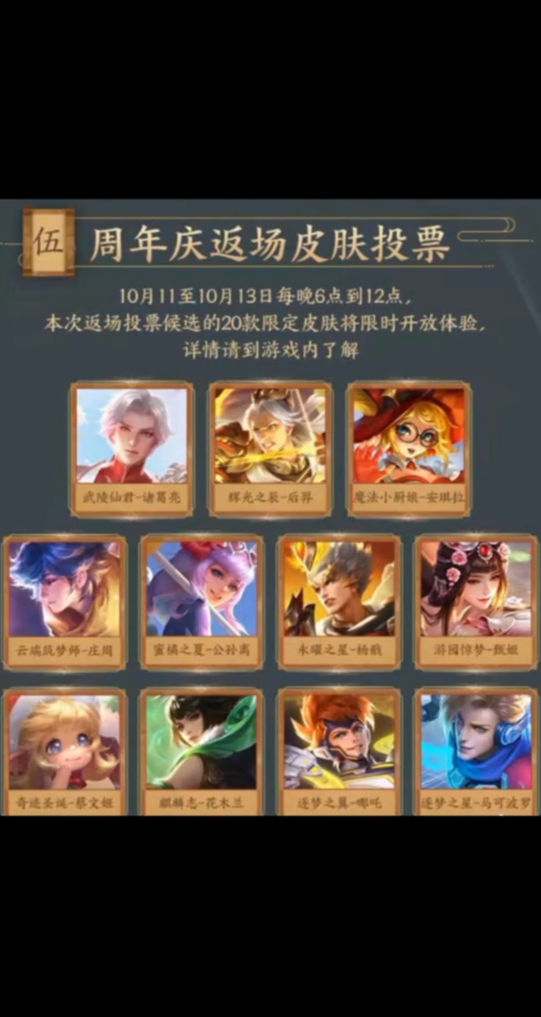 王者荣耀周年庆返场皮肤投票,你会投谁?