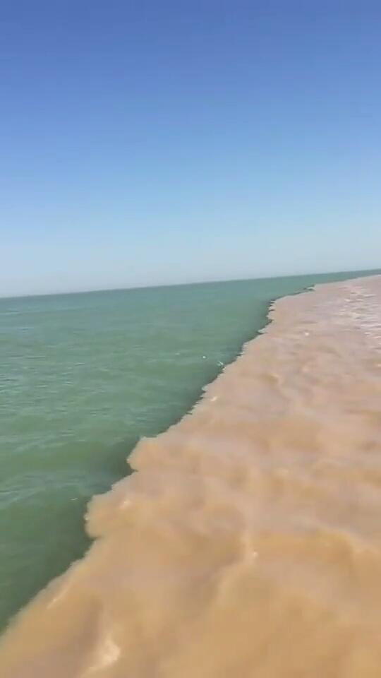 黄河流入大海的交界处太美了