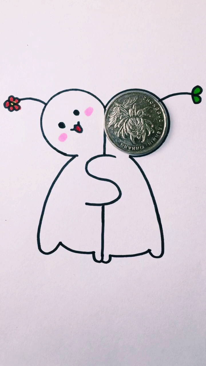 创意简笔画#硬币画团子拥抱7815-度小视