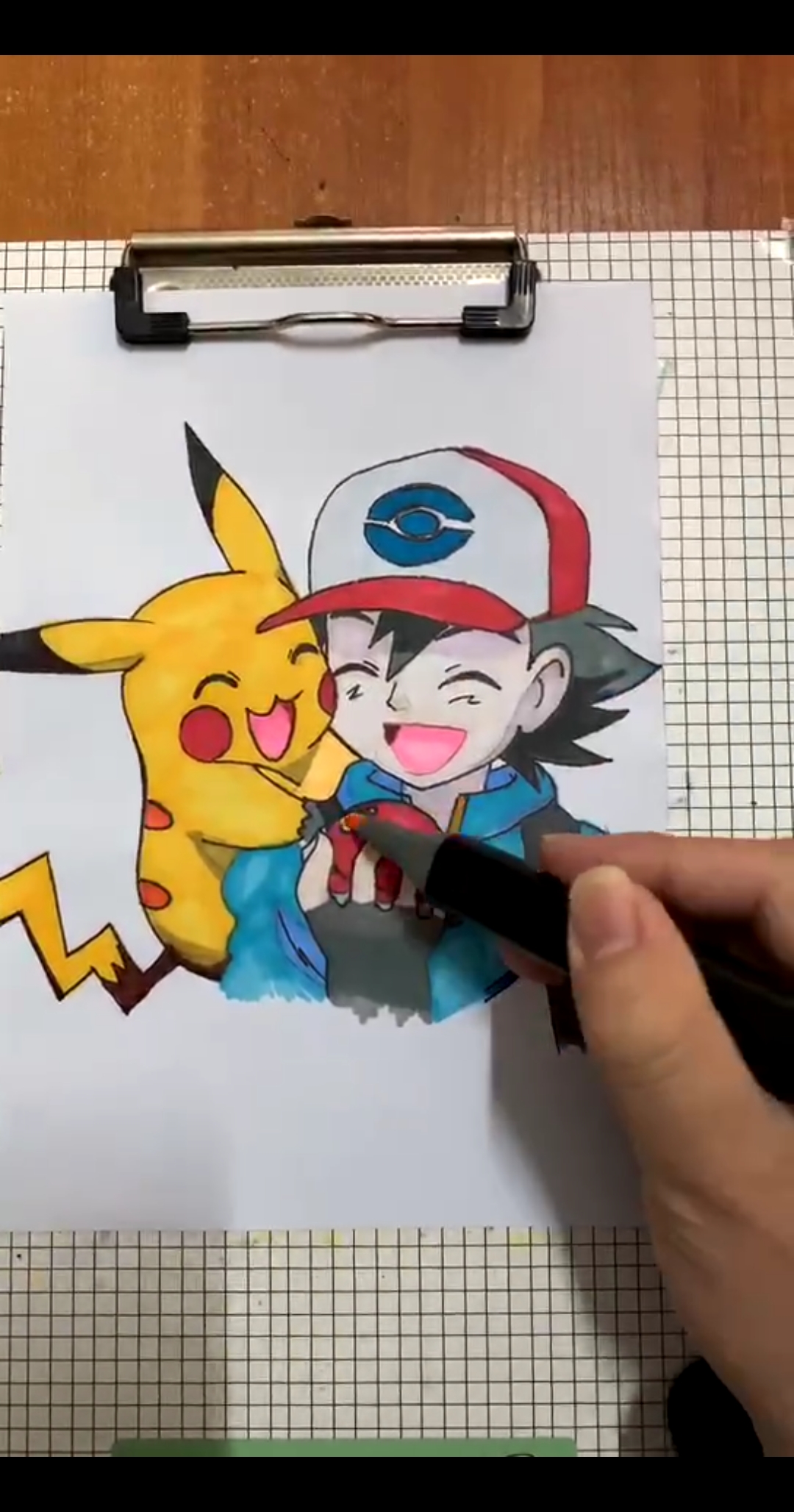 我要上热门#在课间操画的比卡丘和小智