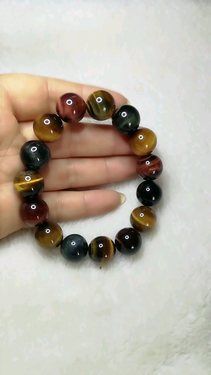 朱记玉器  七彩虎眼石圆珠手连 女男皆可佩戴   喜欢玉的宝宝关注下哦