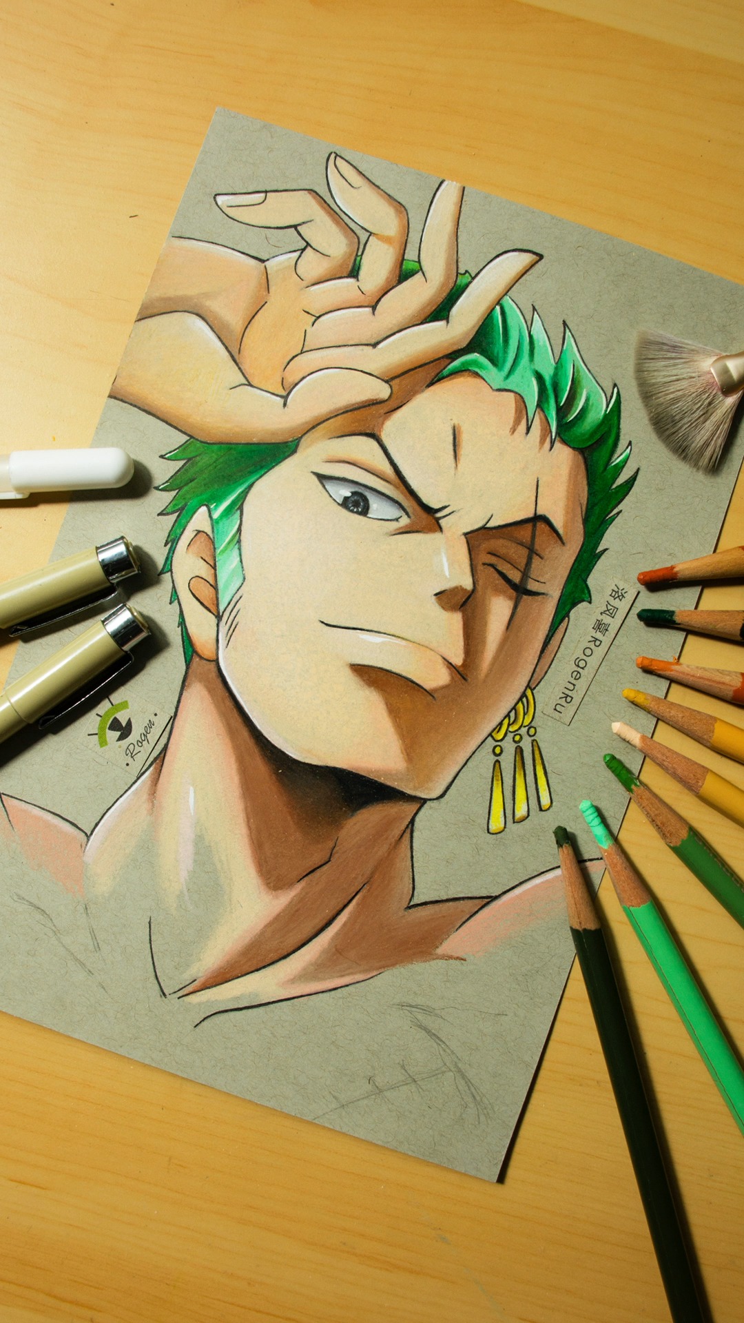 岁末有奖打卡彩铅手绘航海王漫画人物索隆索大yyds