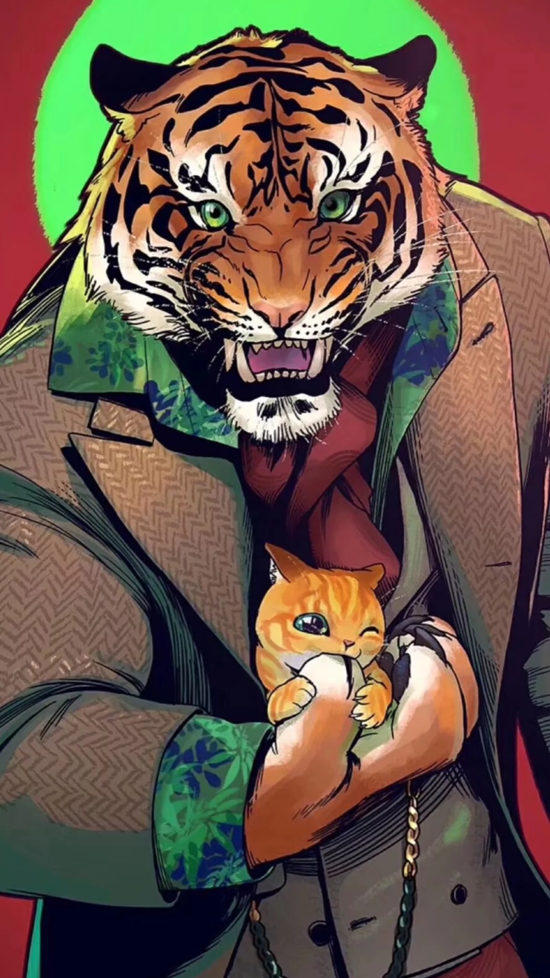 壁纸#大老虎和小猫咪