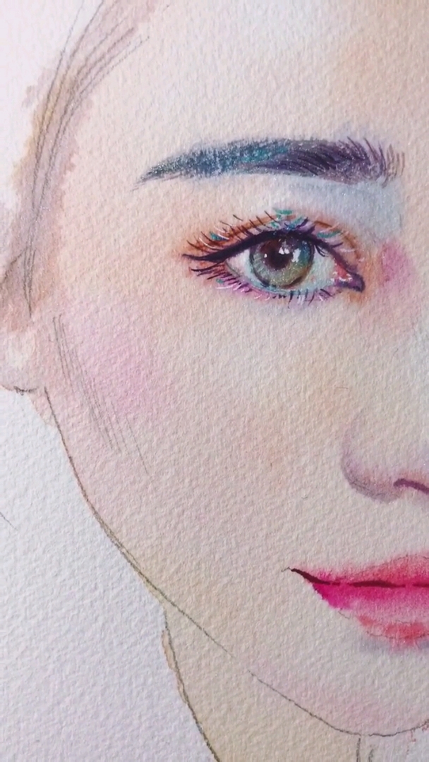 全民独门绝技咖#水彩画,画眼睛明亮,点上高光完全不同,突然的生动.