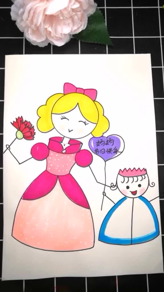 38简笔画,用圆和硬币画一个漂亮的女王妈妈38女王节简笔画38妇女节