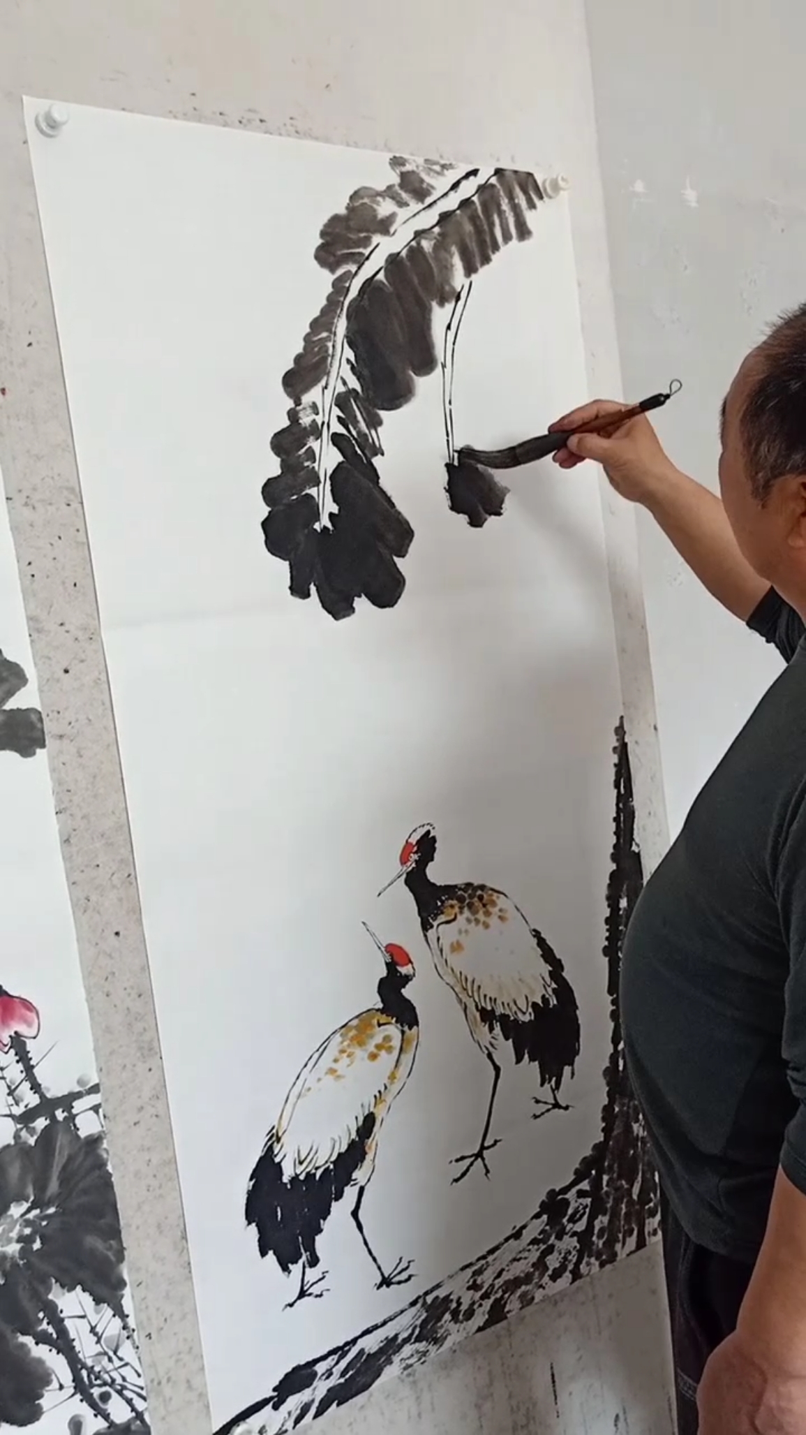 三桐草堂画家王占海#芭蕉叶子墨韵十足仙鹤栩栩如生