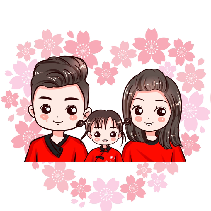 家有萌宝#新鲜出炉的一家三口简萌头像,刚拿到就用上啦,约稿,q版拖耨