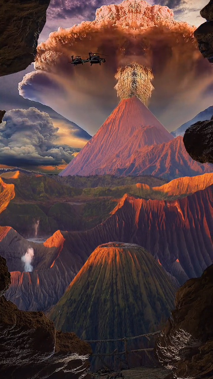 布罗莫火山爆发,一苏醒便暴怒,喷出的火山云像一条巨大的眼镜蛇