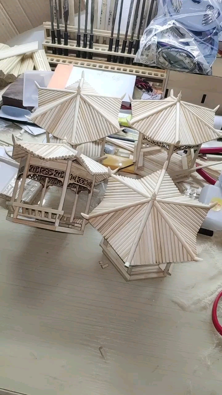 民间艺术#小凉亭竹签制作